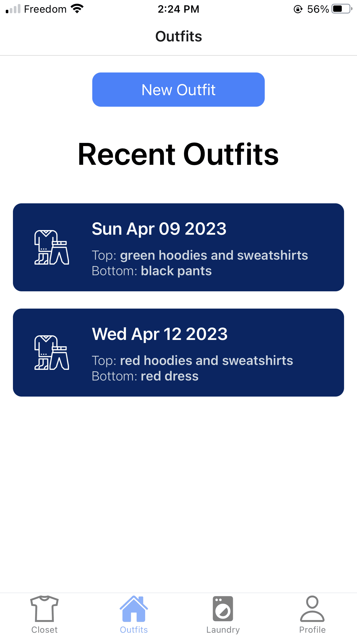 ClosetGenie outfits screen