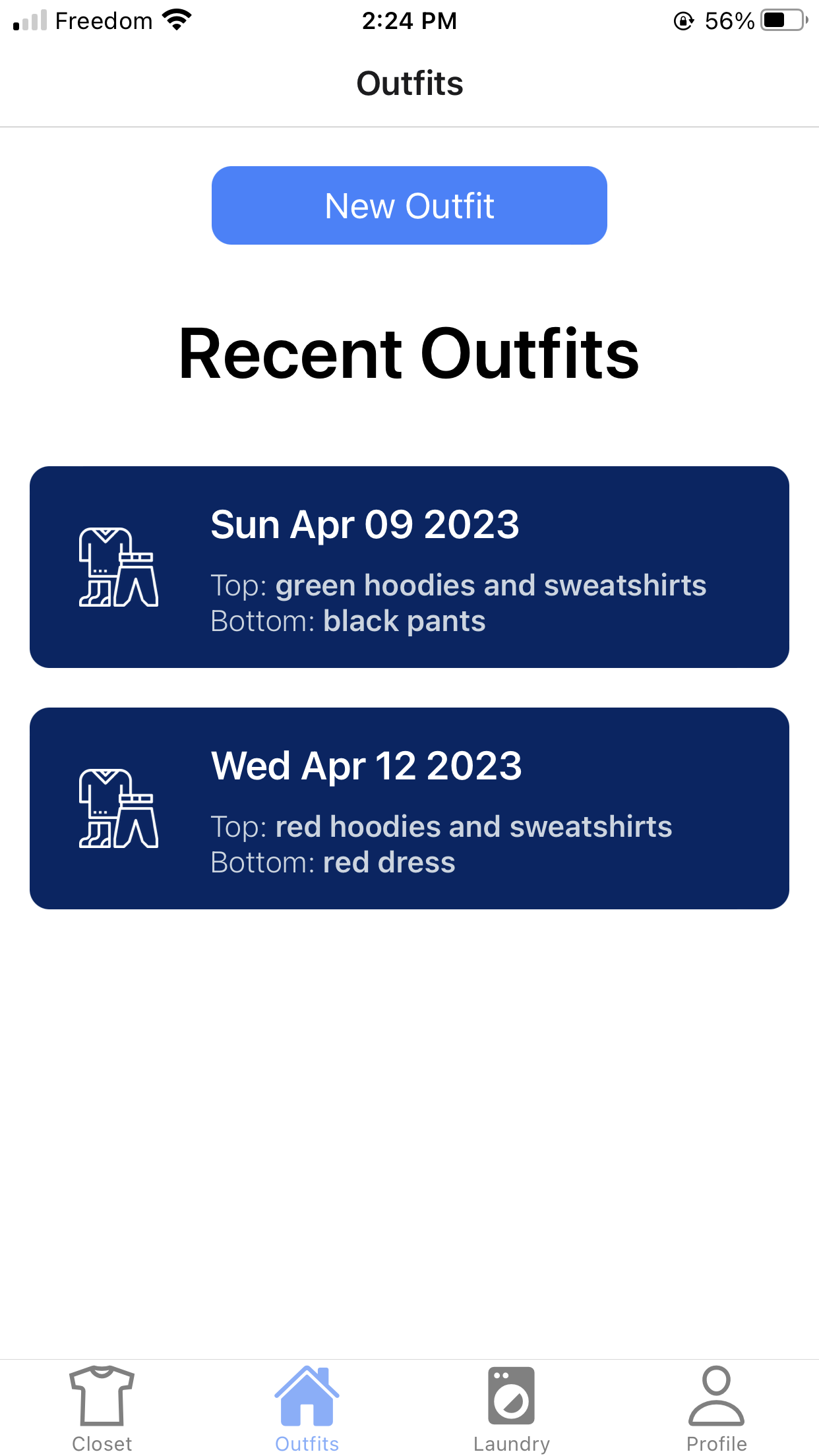 ClosetGenie outfits screen