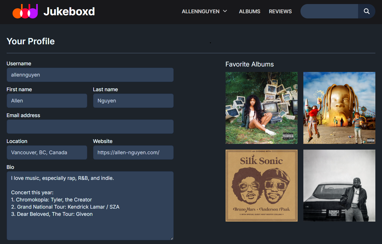 Jukeboxd profile page